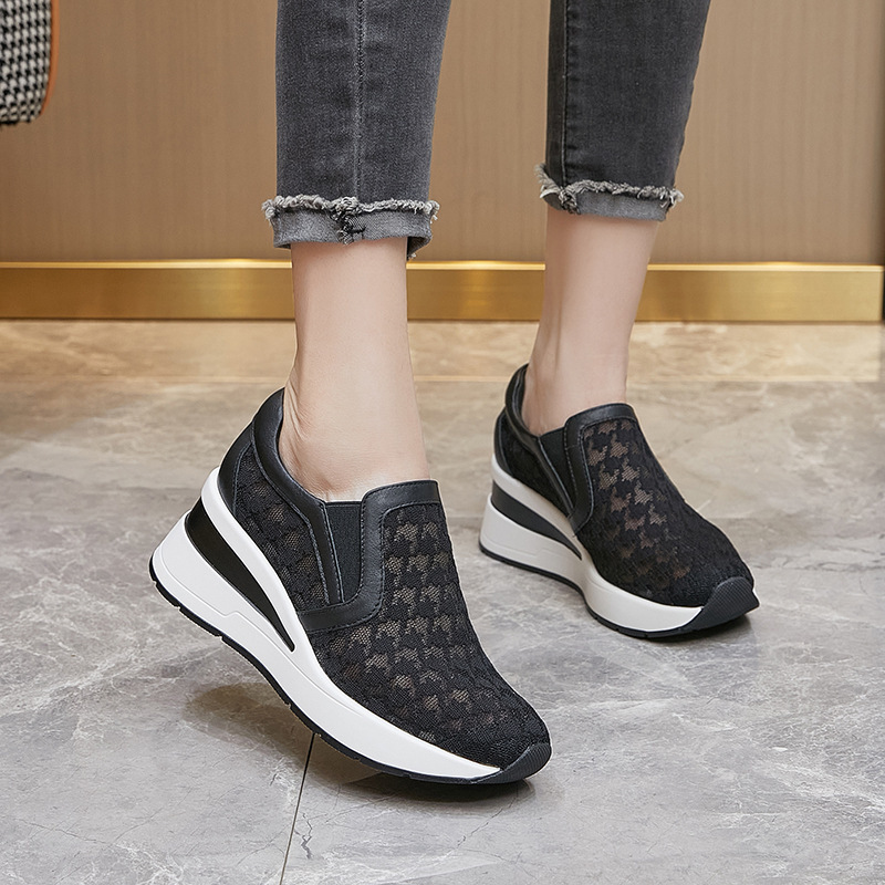 Fashion Joker Genuine Leather Cowhide Mesh New Women's Shoes Breathable Platform Platform High Heel Wedge Sports Casual Sneakers