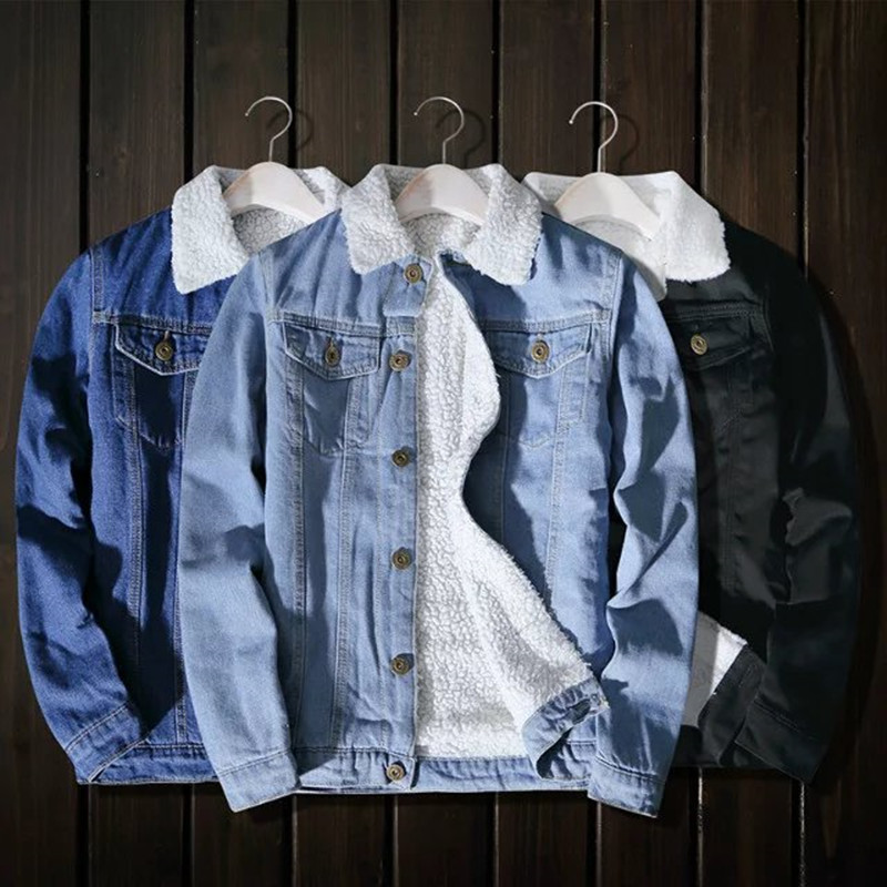 Winter fleece-lined Denim Coat Men's Slim-fit Thickened Jacket Imitation Lamb Wool Youth Cotton-padded Clothes Men's Top Autumn Fashion
