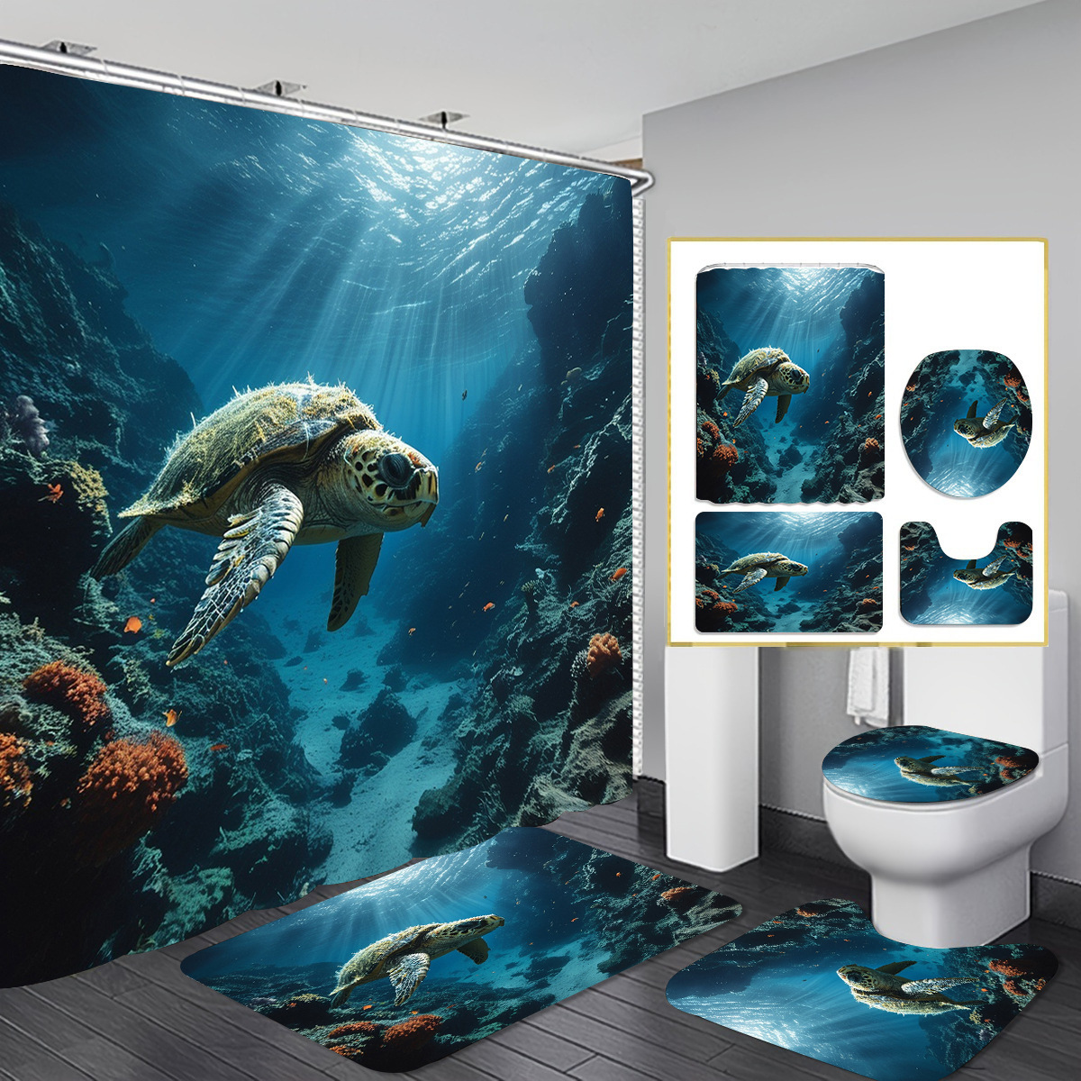 Fuente de fabricantes de cortina de baño transfronteriza de Navidad cuatro piezas cortina de partición de impresión digital vestido de baño