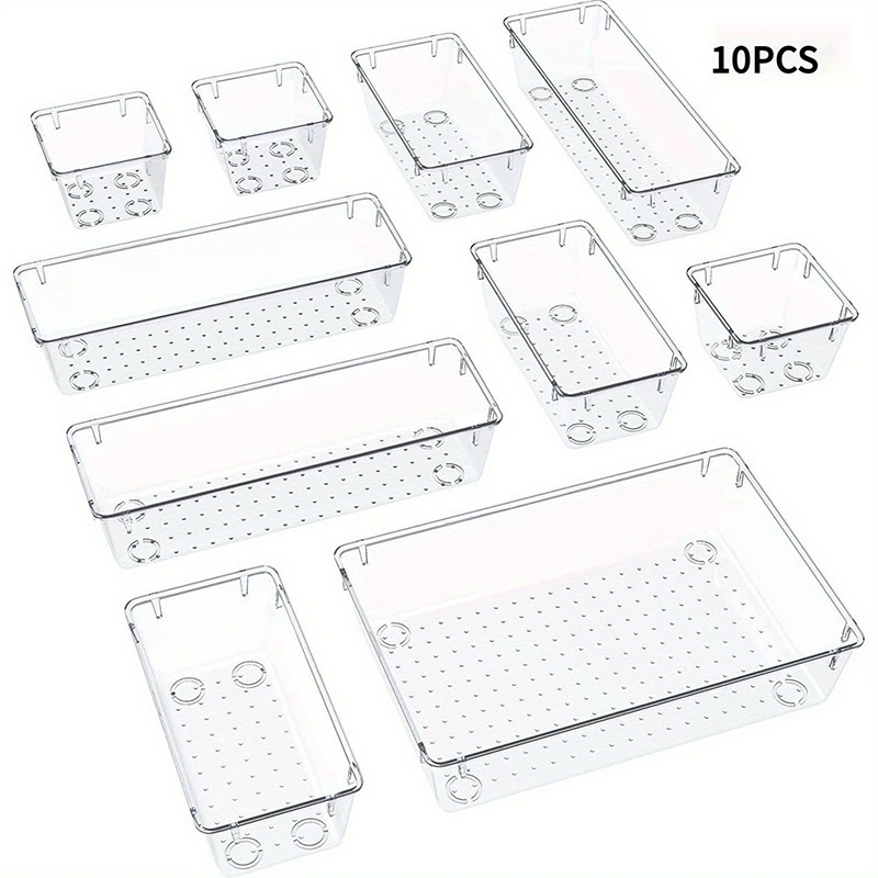 Storage Box Set — Transparent Table Organizer, Multiple Sizes & Polka-dot/Stripe Options