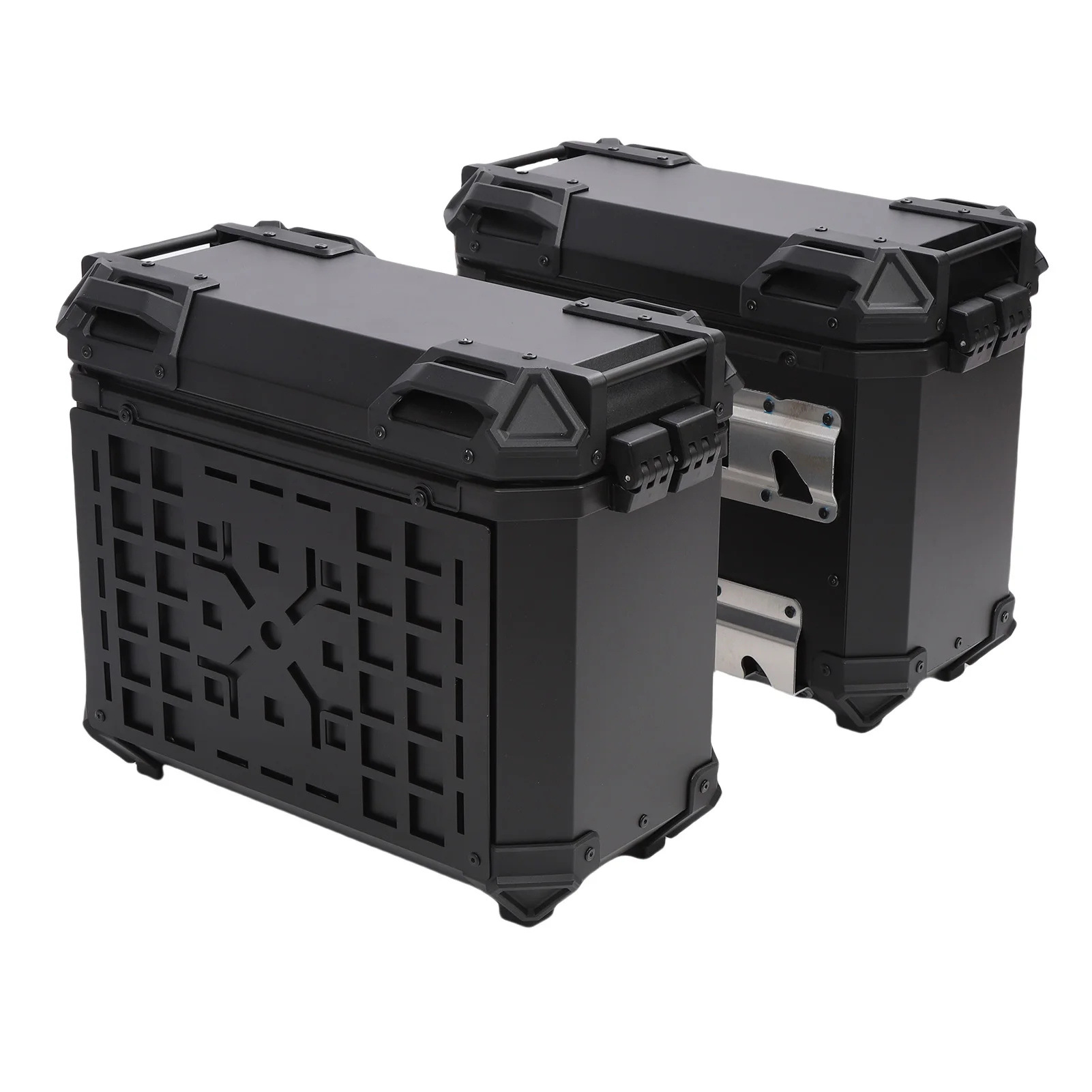 28L/35L Motorcycle Aluminum Alloy Side Box with Large Corner Protection, Waterproof and Anti-Collision, Travel Embossed X-Style Universal Modified Side Box