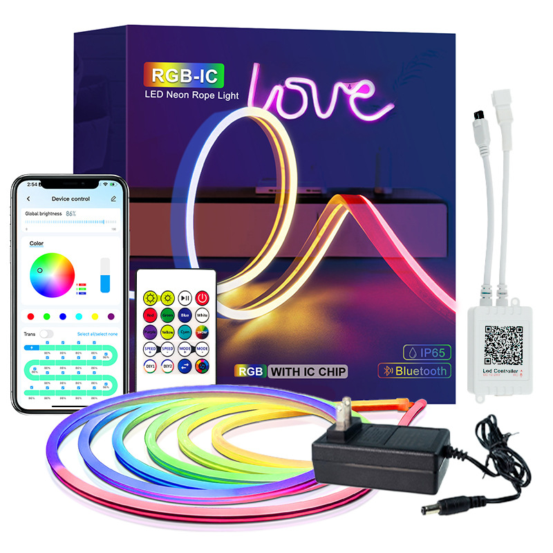 Tira de Luces LED de Neón de 24V con Bluetooth, Control por Aplicación, 3m 5m 10m, Juego de Tiras de Luces de Colores, Flexible, Control Inteligente, Venta al por Mayor