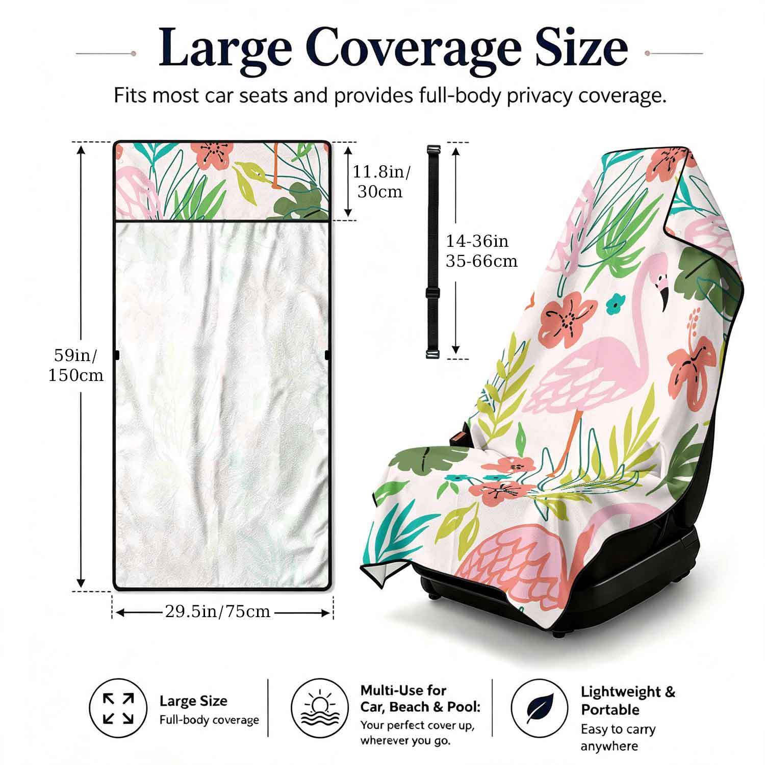 Printed bath towel and car seat cover 2-in-1, ultra-fine fiber outdoor beach and car dual-use universal seat cushion