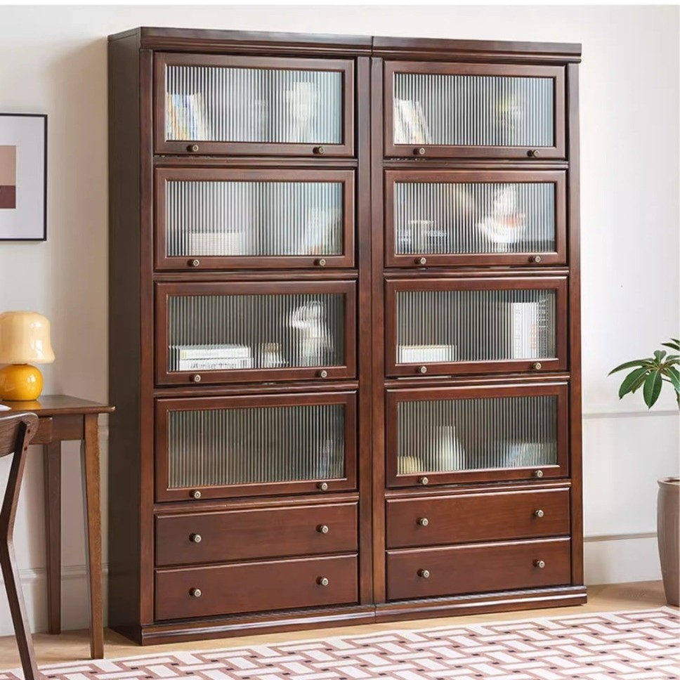 Sala de estar armario de madera tronco armario de almacenamiento combinado multicapa estante de madera sólida librería de piso con puerta de exhibición de caída