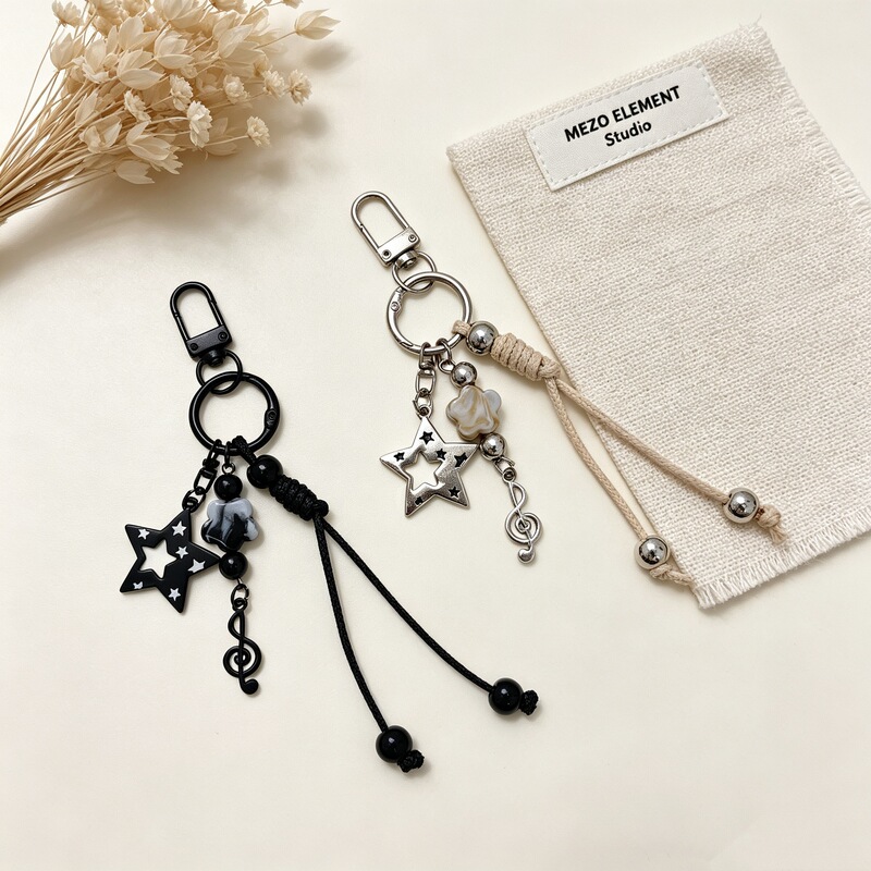 New ins-style amber-colored faux stone beaded woven rope star phone keychain bag pendant