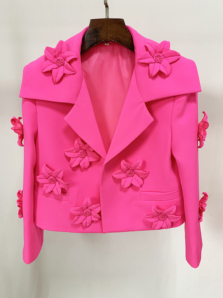 Women's Suit Jacket With 3d Flower Decoration Fluorescent Blazer_voghion.com