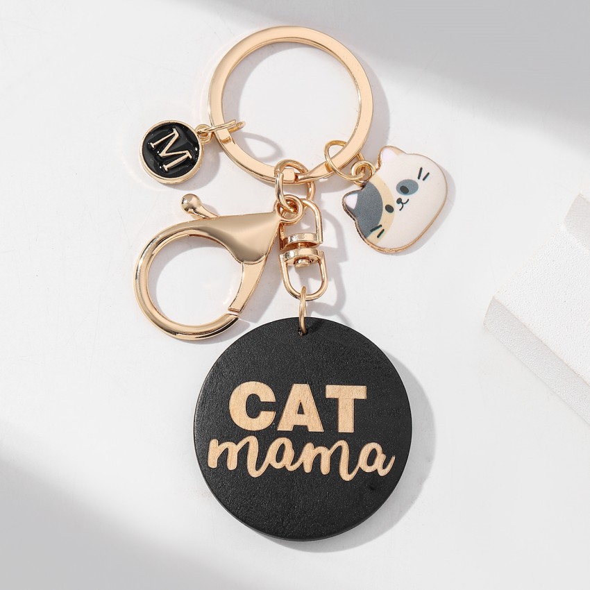 16g Weight Keychain Classification 1 Piece Quantity Casual, Holiday, Daily Occasion Wood Material Mother'S Day Festival Letter, Cat Pattern Unisex Gender Cute Style 1 Piece Letter Cat Keychain Wood Mother'S Day Unisex Cute Keychain 11