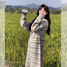 日系复古毛衣连衣裙女2025早秋冬季宽松连体裙感针织条纹长裙