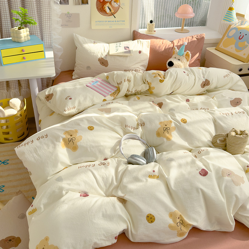 워시드 코튼 프린트 보우 베어