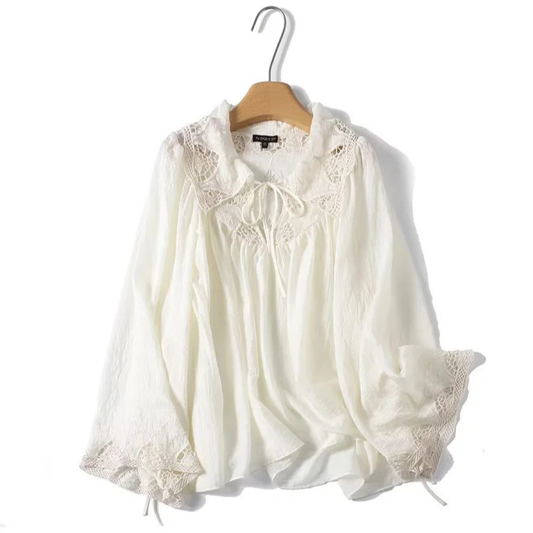 Bm&Md&Za New Summer Women's Clothing Elegant Style Lace Trim Tie-Neck Loose Shirt Top Bm&Md&Za New Summer Women's Clothing Elegant Style Lace Trim Tie-Neck Loose Shirt Top