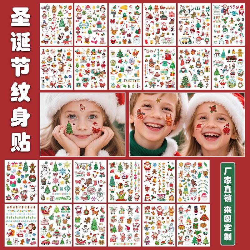 Cross-Border New Cartoon Christmas Tattoo Stickers for Children Cute Santa Claus Snowman Party Temporary Tattoo Stickers