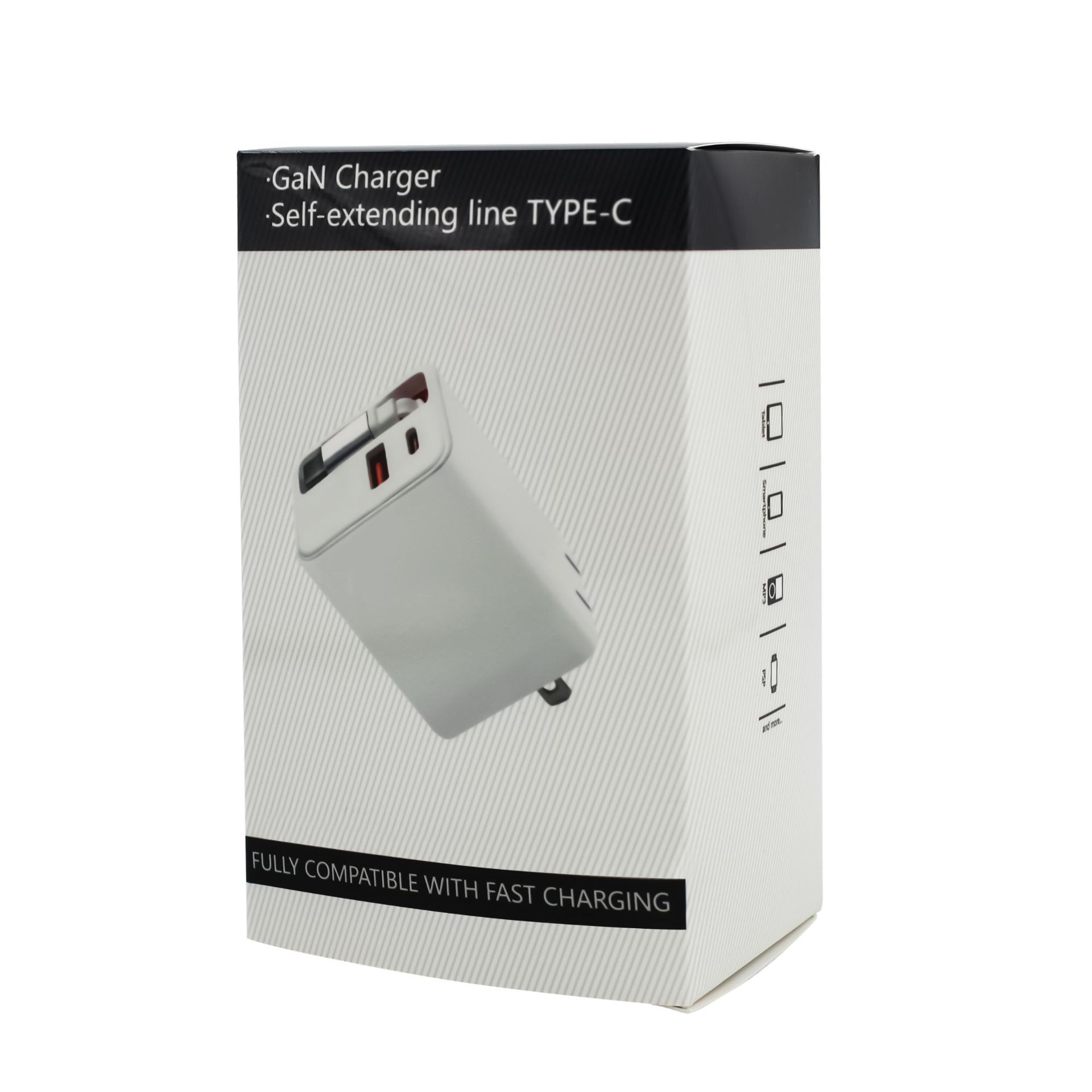 Cargador de nitruro de galio de 80W con cable retráctil tipo C, adecuado para teléfonos móviles Apple y Huawei, cabezal de carga rápida PD.