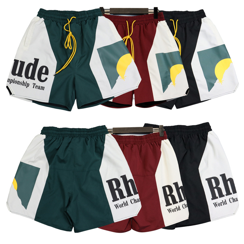 Los Angeles Street Fashion Brand Summer Rhude Sunset Letter Print Colorblock Sports Shorts Men's Straight Pants