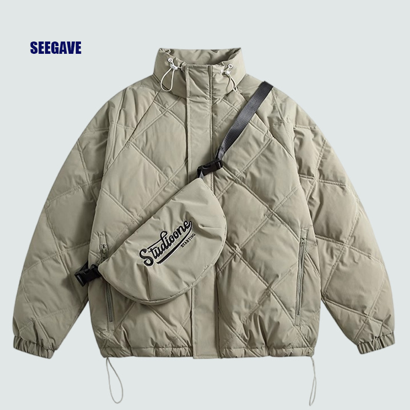 Men's down Jacket, Winter American Style, 90% White Duck Down, Stand Collar, Crossbody Bag, Couple's Thickened Warm Coat, Winter Model