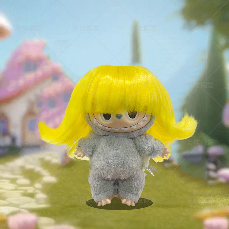 新しい人形ウィッグ黄色のカールショートヘアかわいいペンダント人形前髪ウィッグヘッドギアカール|undefined