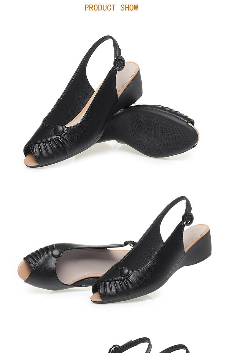 Sandal nữ quai ngang da thật gót dốc miệng cá — Màu đen chi tiết 14