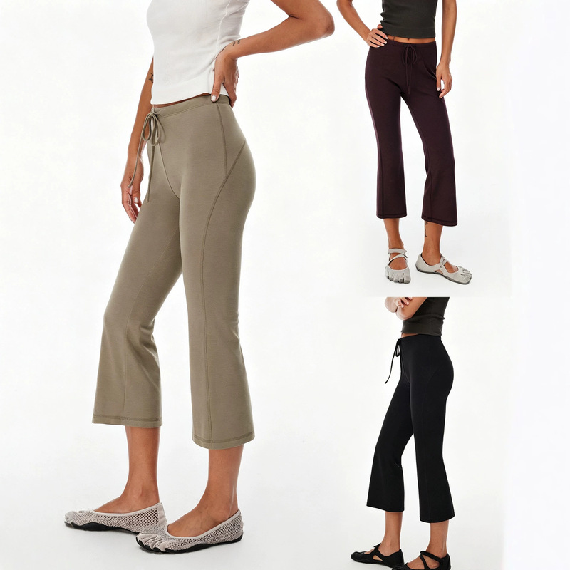 In-stock American-style slim-fit drawstring sports yoga pants, elastic tight-fitting body-shaping cropped pants for women In-stock American-style slim-fit drawstring sports yoga pants, elastic tight-fitting body-shaping cropped pants for women
