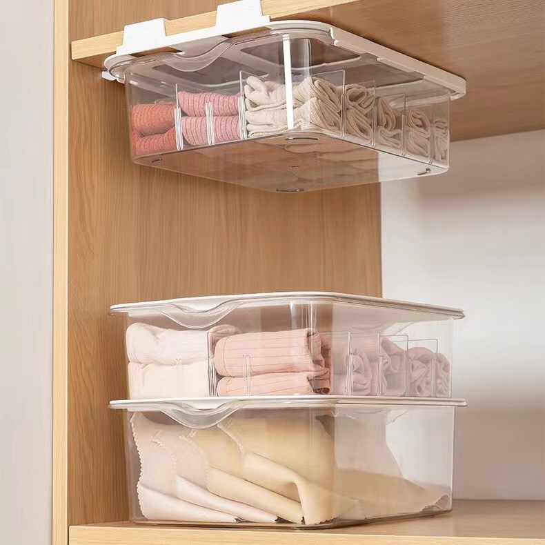 Hogar armario cajón ropa interior caja de almacenamiento sujetador transparente ropa interior calcetines clasificación rejilla clasificación artefacto con tapa