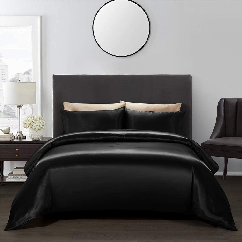 Satin Three-Piece Set Cross-Border Foreign Trade Supply Amazon Solid Color Imitation Silk Quilt Cover Pillowcase Set