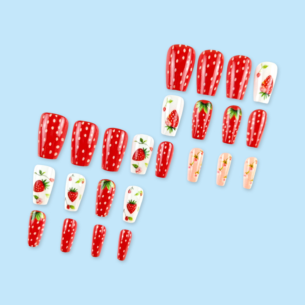 Uña de fresa de vid rosa blanco color de flor de desgaste de uñas productos terminados al por mayor parches de uñas de venta caliente transfronterizas
