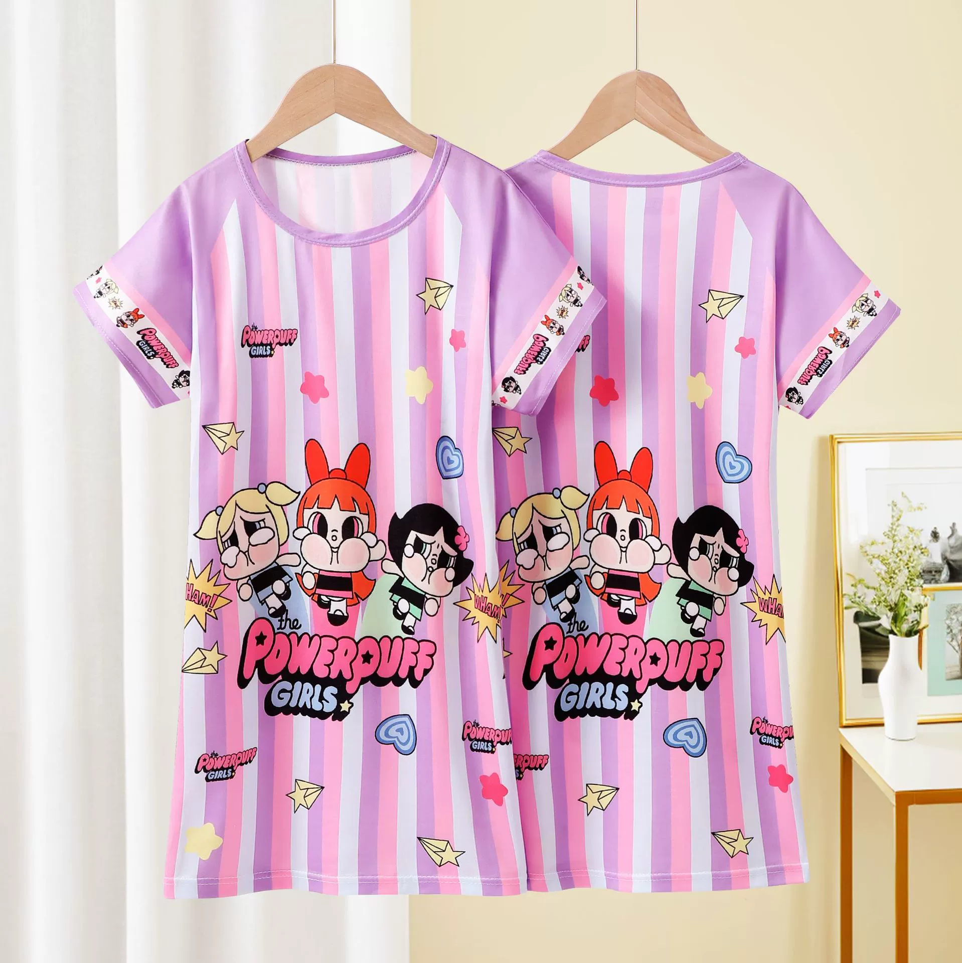 Детская пижама Девушка с короткими рукавами ночная юбка летняя маленькая девочка принцесса среднего ребенка детское летнее платье