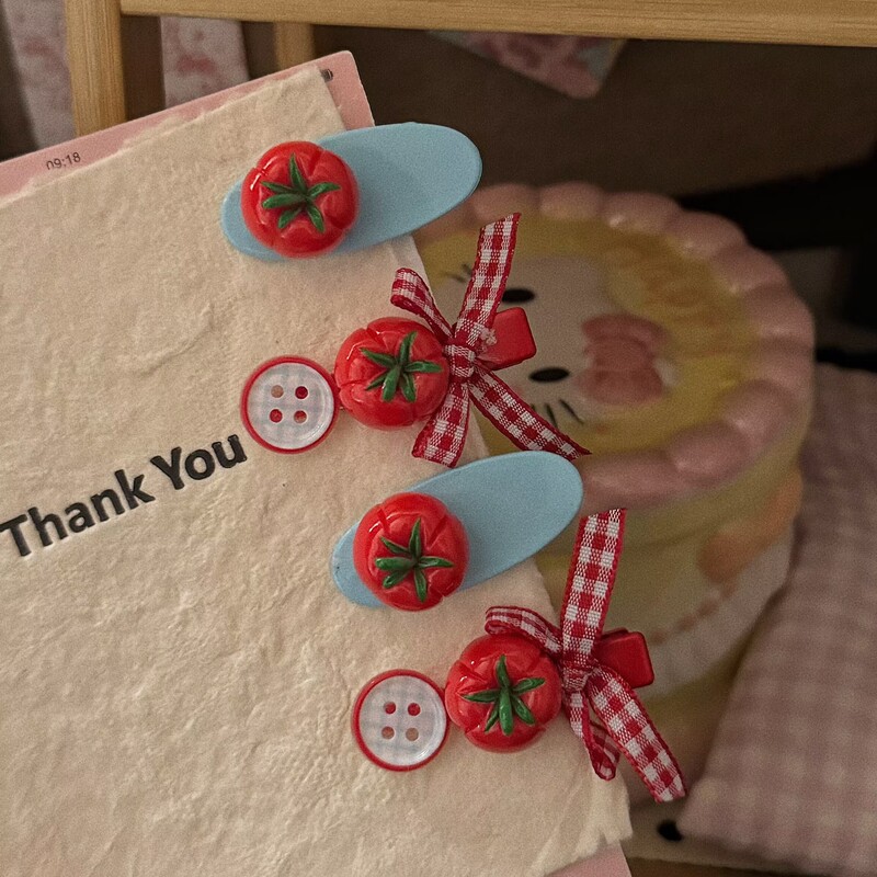 Sweet and Cool Style Red Tomato Button Bow Tie Fun Simple Sweet Girl Bangs Hairpin Hair Accessories Wholesale Clips Sweet and Cool Style Red Tomato Button Bow Tie Fun Simple Sweet Girl Bangs Hairpin Hair Accessories Wholesale Clips
