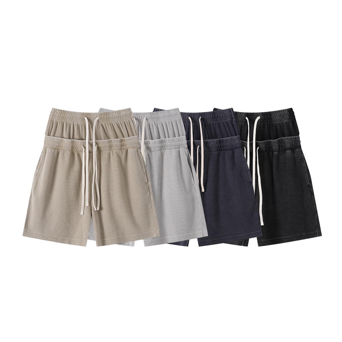 Lässige Herren-Shorts aus Waffelstrick mit elastischem Bund und Kordelzug – Vintage-amerikanischer Stil mit doppeltem Bund und Schneeflockenmuster (S–XXL, verschiedene Farben)_voghion.com