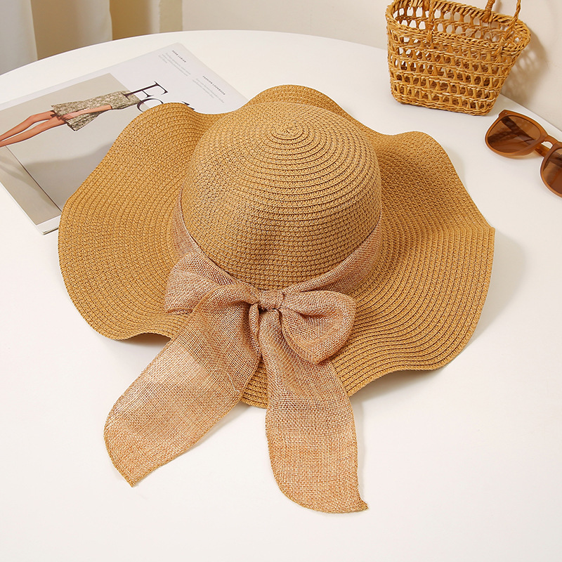 2025 Sombrero de playa Sombrero de paja de ala grande Sombrero de playa de protección solar de vacaciones de verano para mujer Sombrero de sol Sombrero de paja Sombrero de lazo