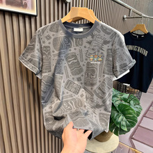 欧货高端短袖t恤男士2025夏季新款满身卡通印花修身半袖休闲上衣