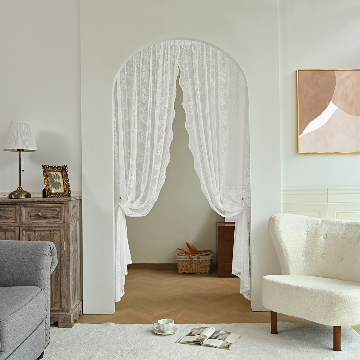 Nuevo estilo transfronterizo de doble encaje, cortina alemana, encaje de urdimbre, malla de ventana, cortina terminada, TEMU, AliExpress