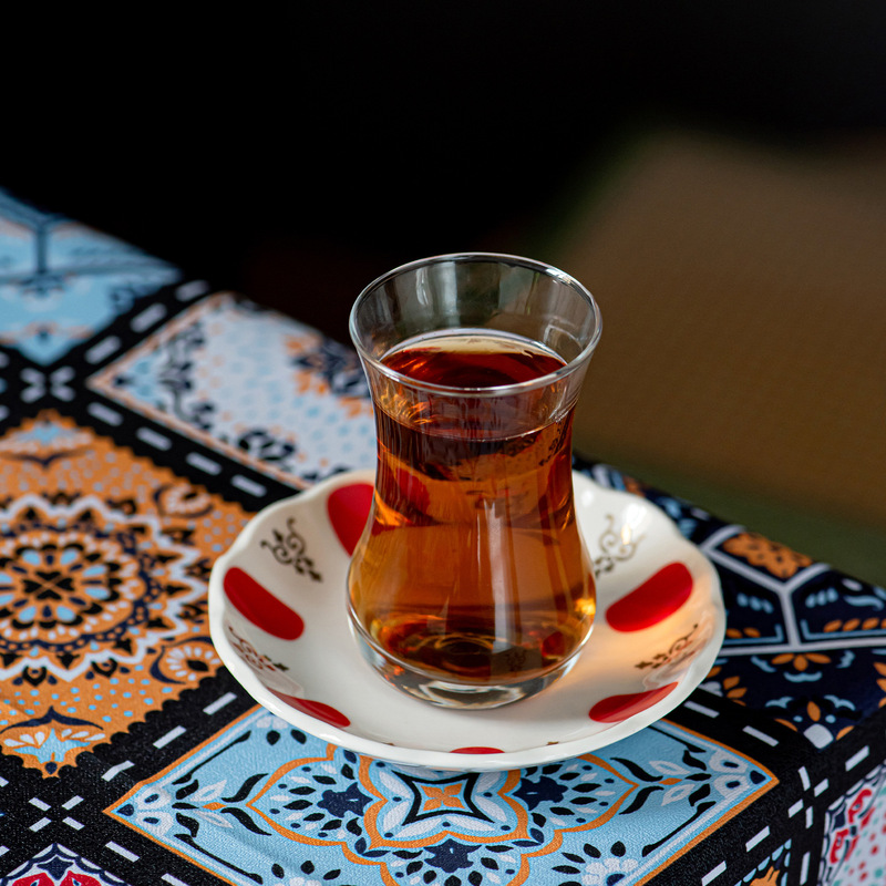 Turkish Black Tea Cup, Heat-Resistant Tulip-Style European Afternoon Tea Glass Cup with Gold-Stamped Ceramic Snack Plate, Coffee Cup