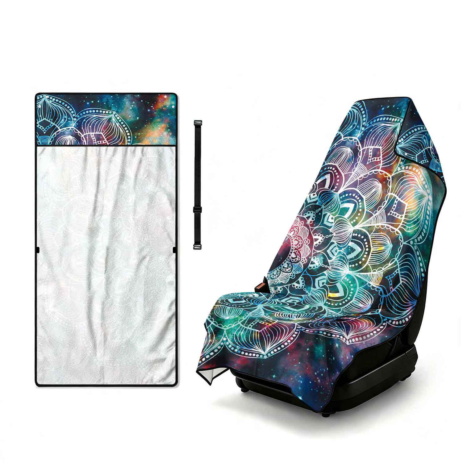 Printed bath towel and car seat cover 2-in-1, ultra-fine fiber outdoor beach and car dual-use universal seat cushion