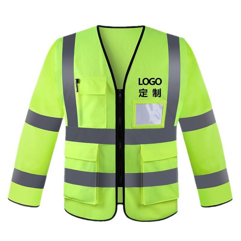 Printing Long Sleeve Reflective Clothes Construction Vest Safety Fluorescent Vest Sanitation Workers Long Sleeve Reflective Clothes Long Sleeve Multi-Pocket