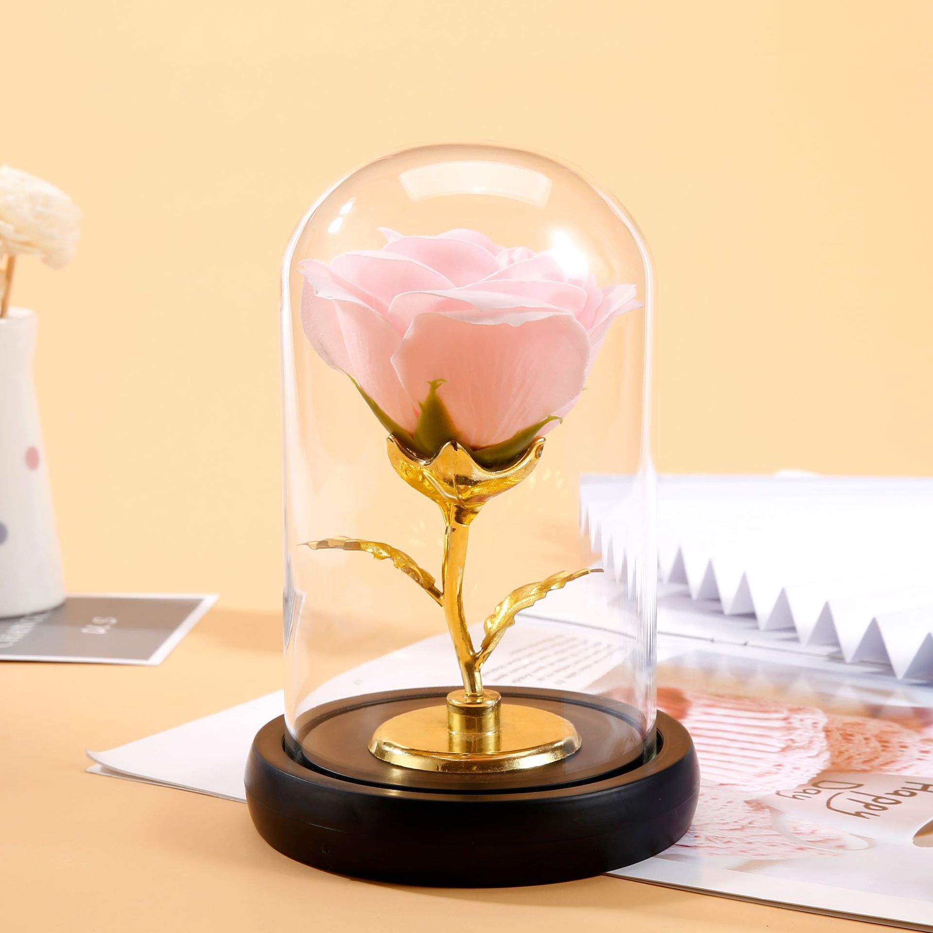 Spend eternity Glass cover Gift box Gold foil rose Artificial Flower led Lamp Creative Handicraft diy Decoration gift Cross border