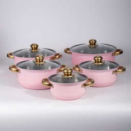 批发跨境锅套装不锈钢炫彩10件套奶锅火锅不锈钢汤锅蒸锅礼品厨具