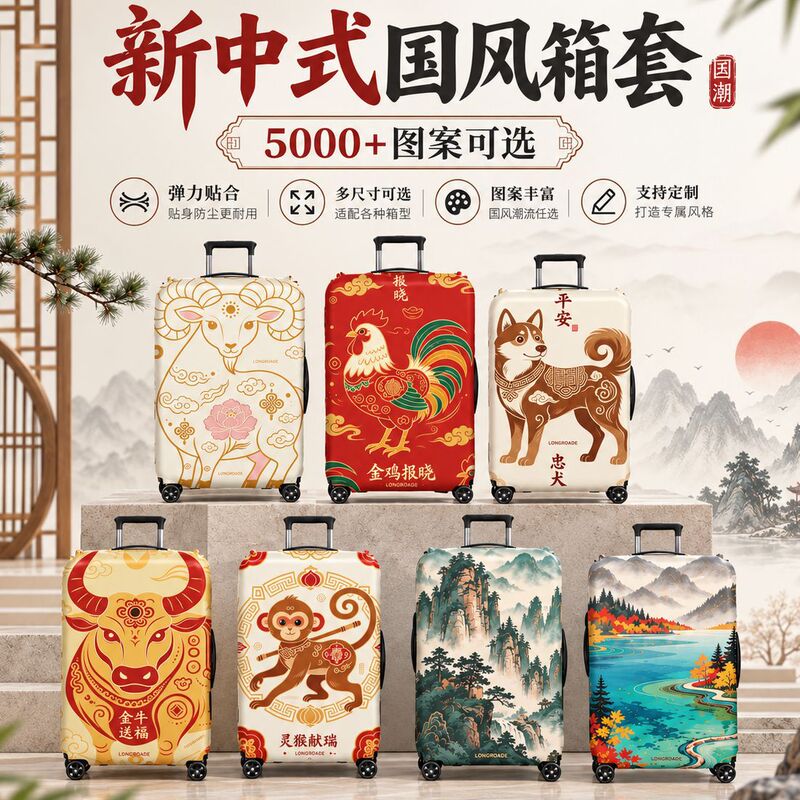 Travel Suitcase Cover Manufacturer Direct Sale Spandex Chinese-Style Luggage Protective Cover Cute New Product Outdoor Checked Luggage New Product Printed Travel Suitcase Cover Manufacturer Direct Sale Spandex Chinese-Style Luggage Protective Cover Cute New Product Outdoor Checked Luggage New Product Printed