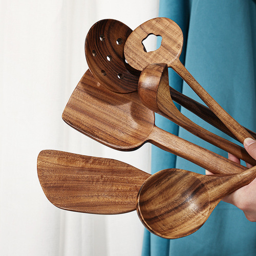 Teak non-stick pot wooden spatula soup spoon long handle salad mixing spoon spatula household cooking kitchen utensils