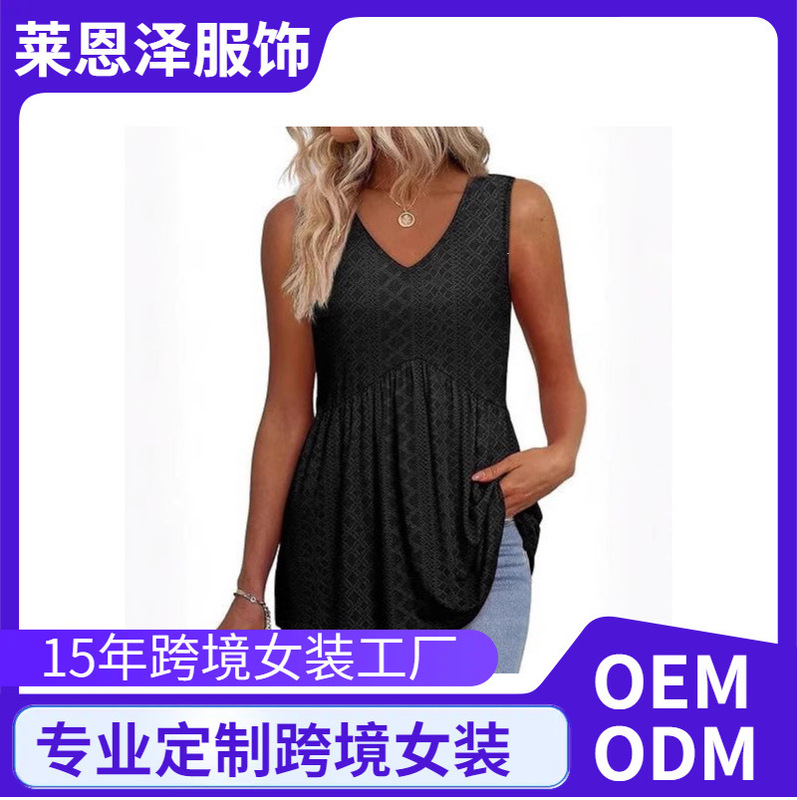 2025 New Cross-Border Women's Vest with Flowing Ruffles, Elegant Sleeveless V-Neck Babydoll Vest 2025 New Cross-Border Women's Vest with Flowing Ruffles, Elegant Sleeveless V-Neck Babydoll Vest