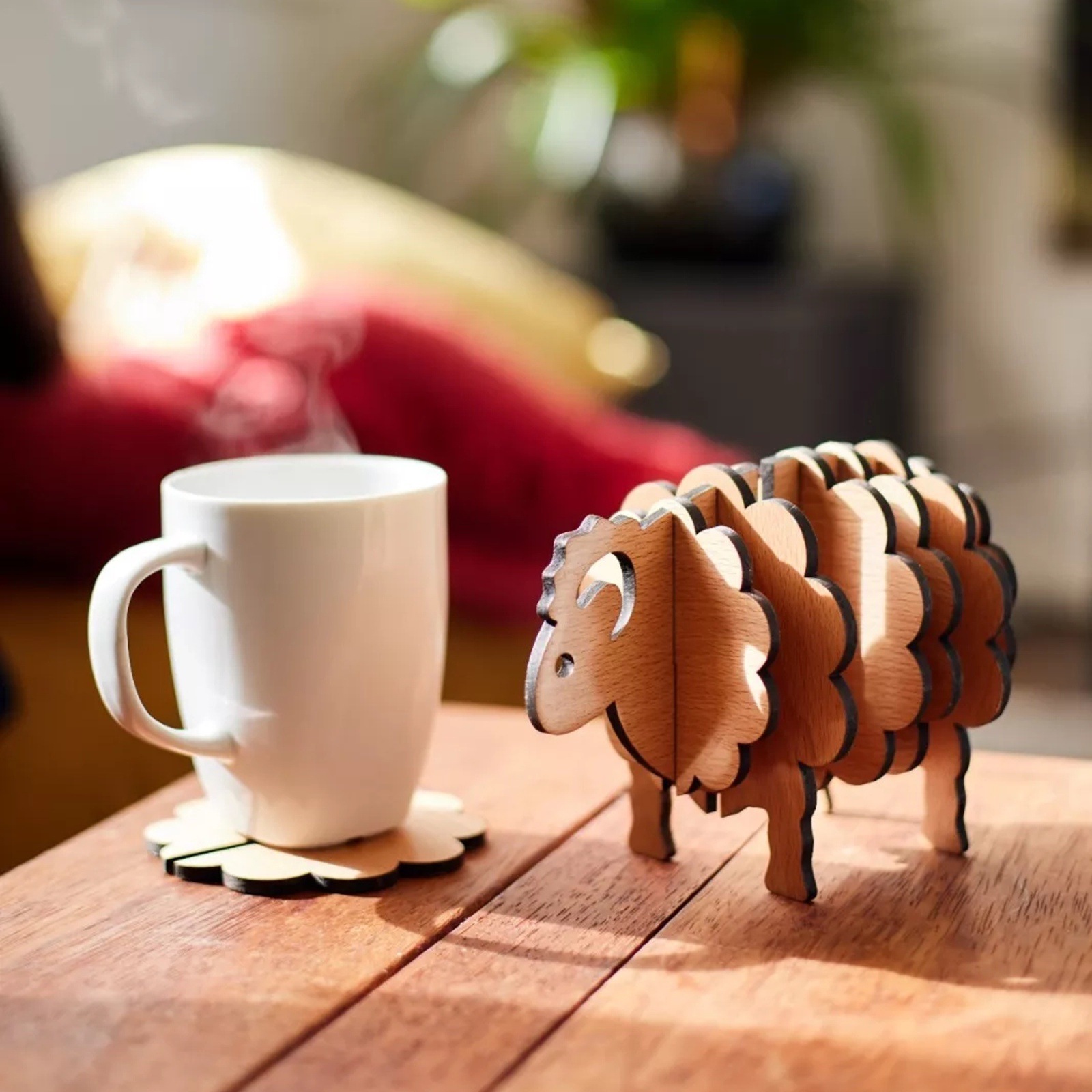 182g Weight Ornaments, coaster Home Textiles & Decor Type 1 Piece Quantity Daily Occasion Wood Material Sheep Pattern Cute Style Cute Sheep Wood Ornaments Coaster Artificial Decorations 2