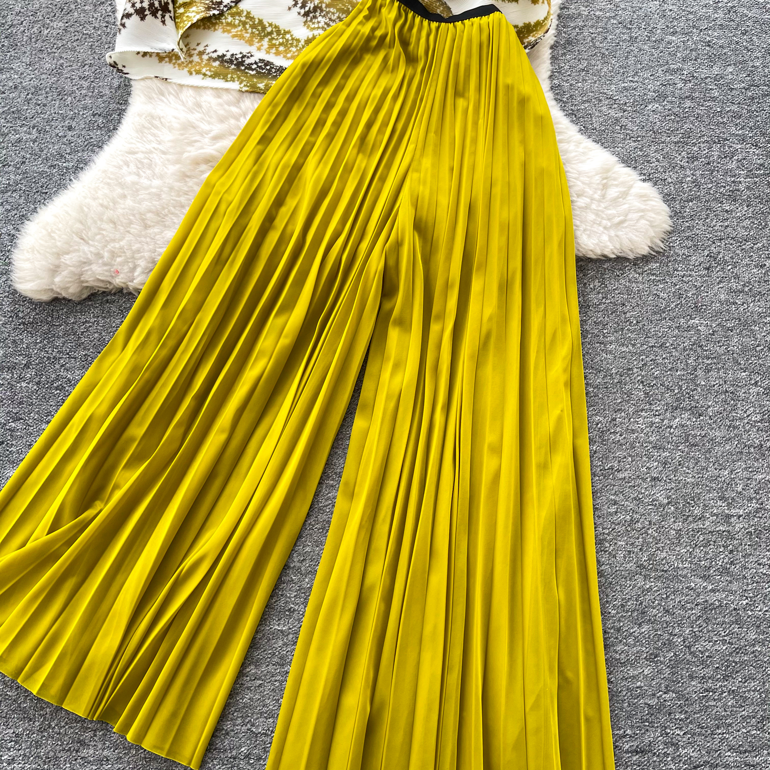 Women's Clothing Two Piece Set Three Quarter Sleeve Top And High Waisted Pleated Wide Leg Casual Pants Slimming Effect For Autumn_ecoleips.com