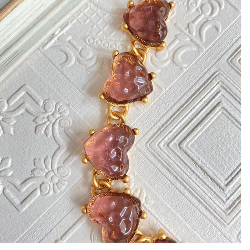 Retro Heart Shape Alloy Glass Inlay Artificial Gemstones Womenu0027S Bracelets Earrings Necklace