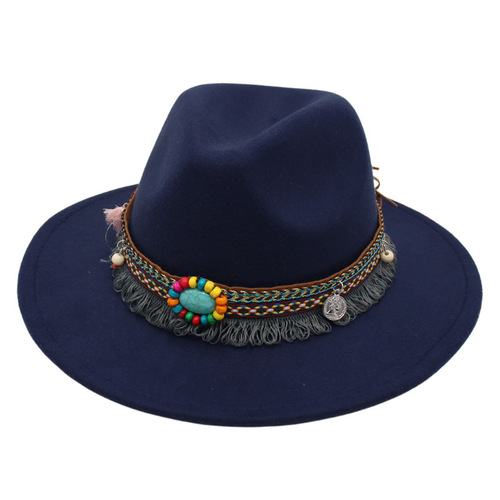 Ebay Ethnic Style Hat with Gem Decoration Jazz Hat for Men and Women Felt Hat Mongolian Fleece Hat Fez Hat Trendy