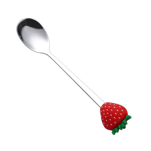 Stainless steel fruit spoon creative coffee spoon fruit pattern mixing spoon three-pronged cake dessert fork small fork