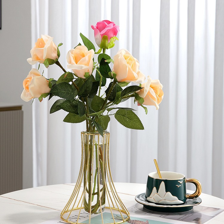 Fábrica al por mayor Nordic hierro forjado florero de vidrio seco hidropónico salón comedor Mesa TV gabinete té adornos Decoración