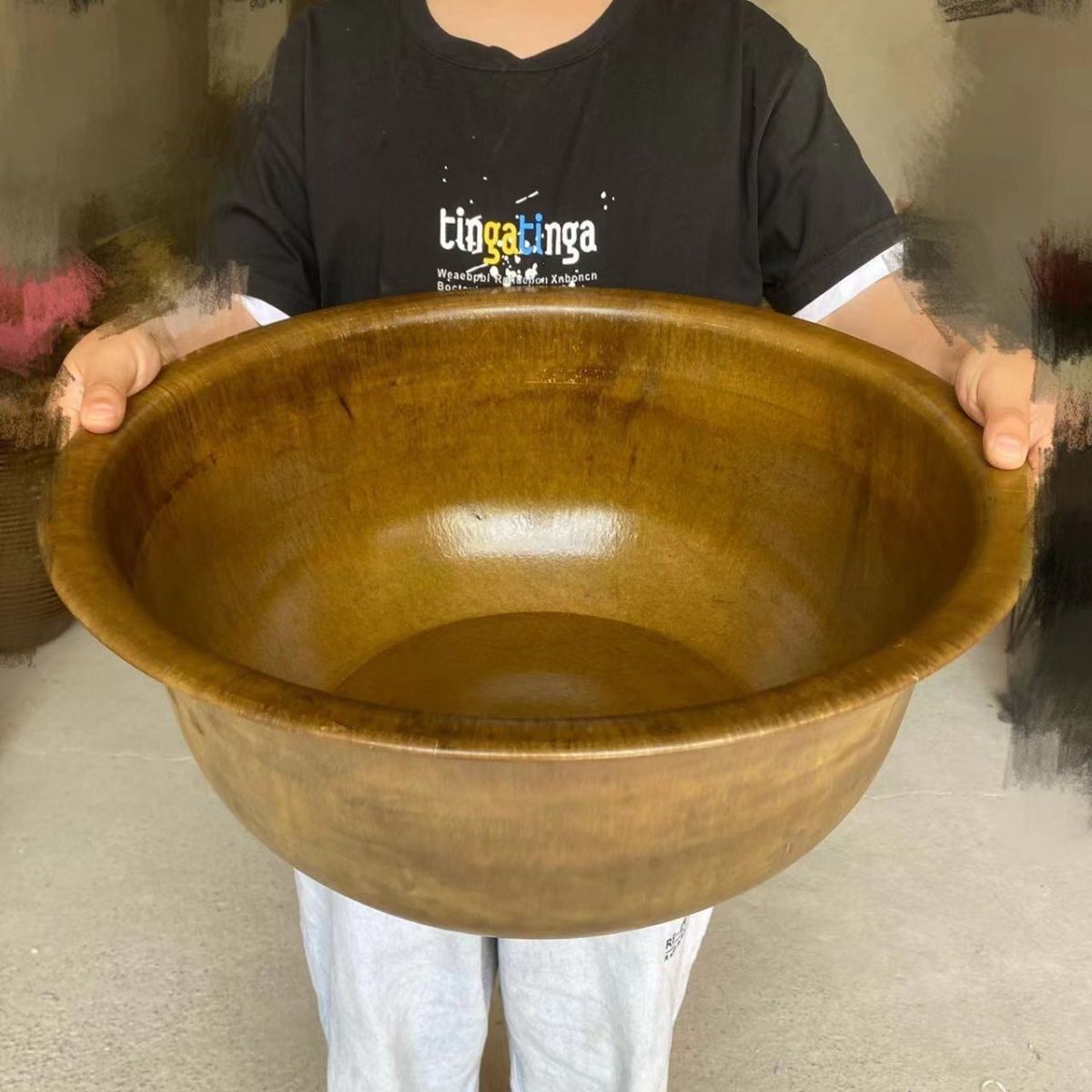 Handmade Old-fashioned Copper Basin Pure Copper Foot Bathtub Foot Basin Water Basin Washbasin Household Elm Wooden Brazier Thickened Buddha Bath Basin