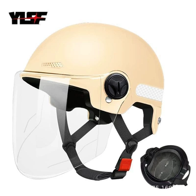 and Women, Electric Motorcycle Helmets, Motosiklet kaskı (dəbilqə) - khaki-long-white-lenses