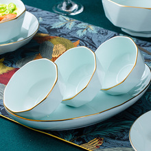 碗碟套裝景德鎮陶瓷餐具米飯碗面碗大湯碗輕奢簡約手工描金鑽石碗