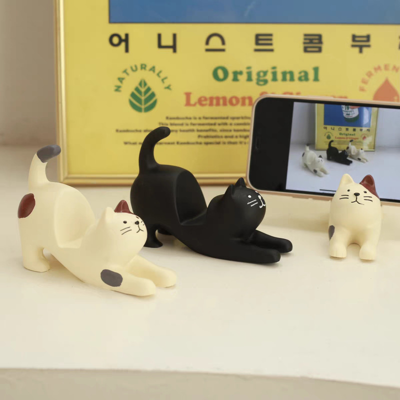 猫咪手机支架横放平板ipad创意潮玩追剧懒人手机座树脂工艺品摆件|undefined
