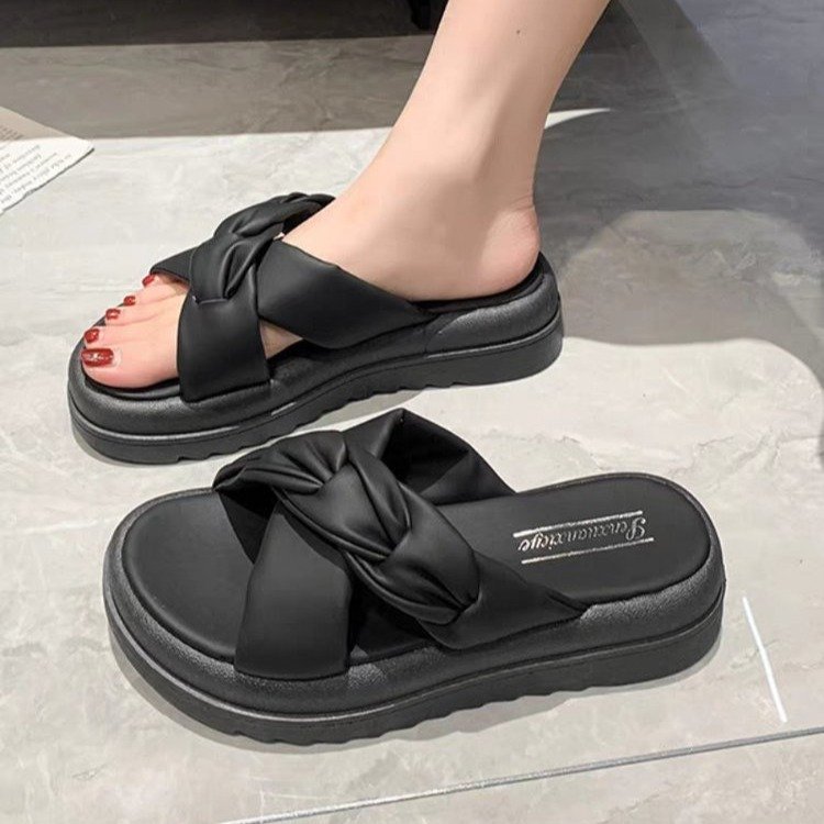 Estilo de hadas suave altura inferior aumento zapatillas para las mujeres 2023 verano nueva moda gruesa inferior una palabra al aire libre playa sandalias image 6