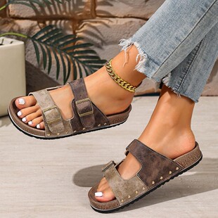 Retro Rivet Birken-Style Slides ƴɫܛľ��һ�����⴩ɳ��Ь